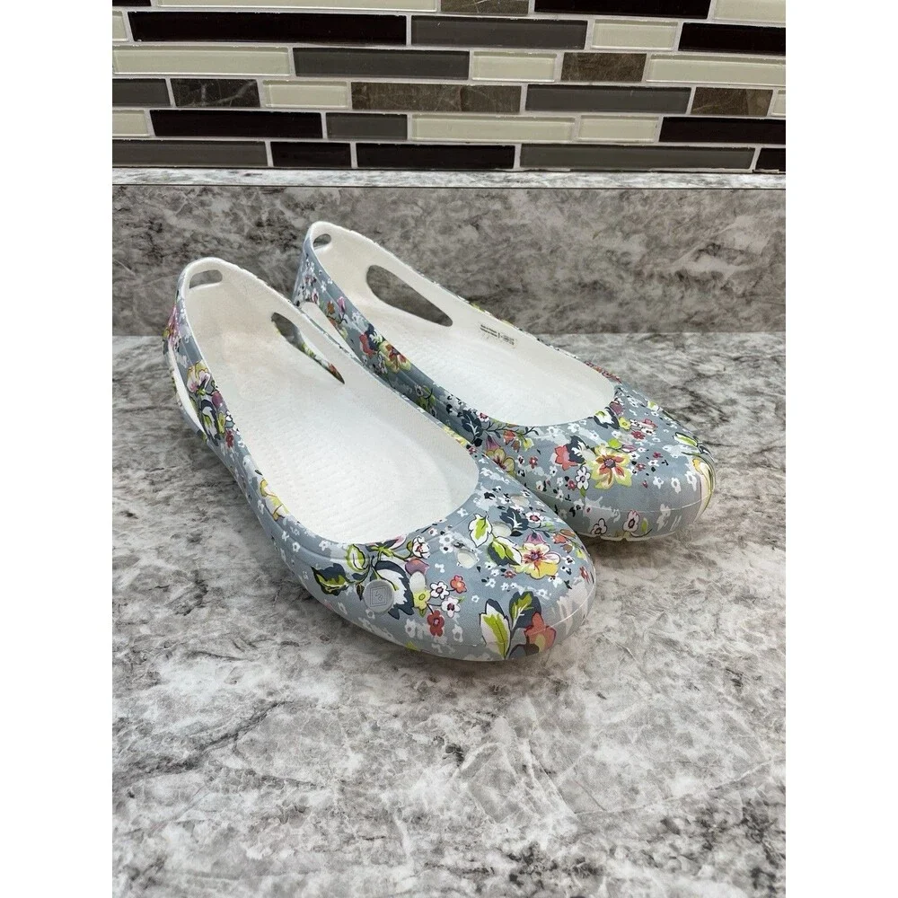 Vera Bradley X Crocs Kadee Flat Ballet Slip On Shoes Women's Sz 9 White Floral